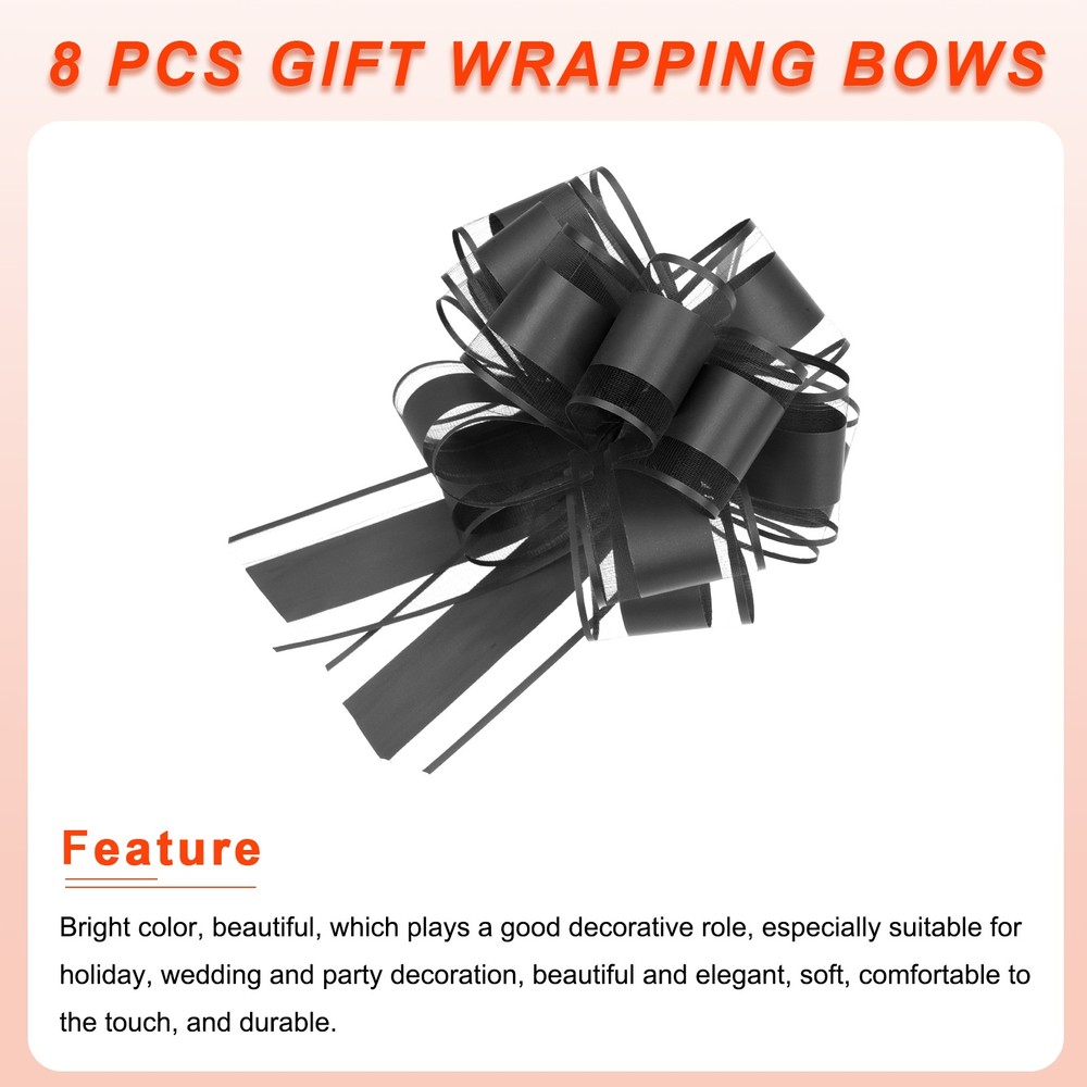 8pcs 4 Inch Large Big Pull Bow Gift Wrapping Ribbon for Presents, Black