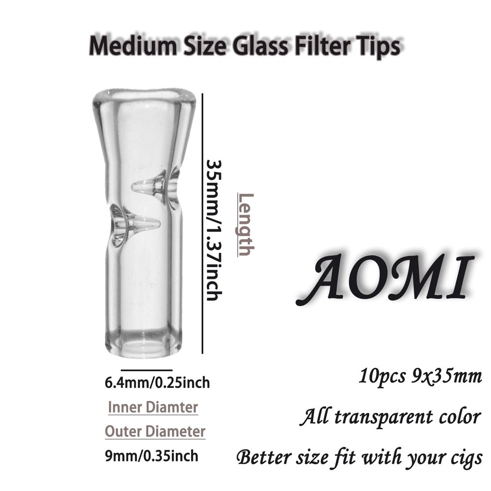 Reusable Glass Filter Tips Mouthpieces, Tip Ø9mm Outer Transparent