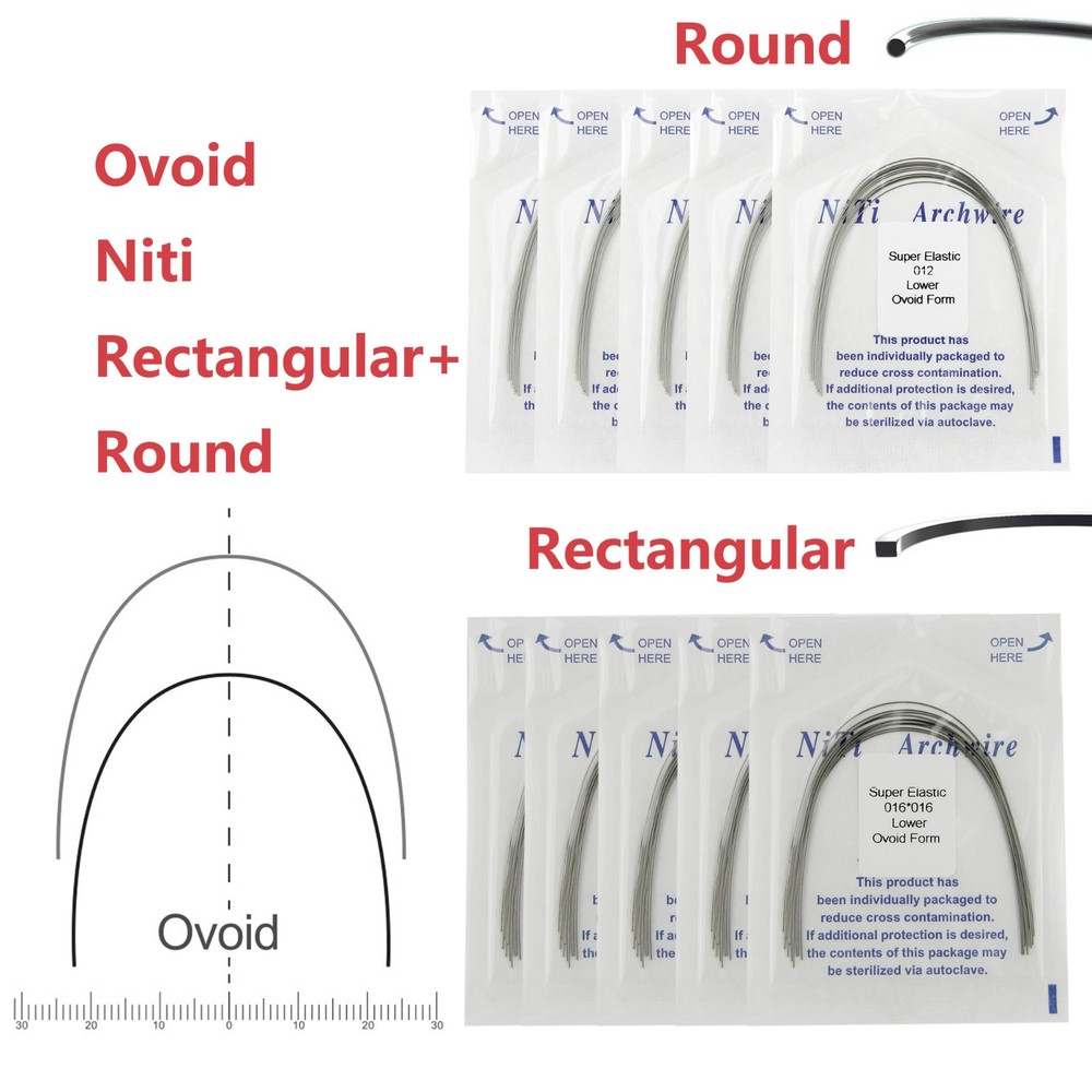 100pcs Dental Orthodontic Arch Wire Niti Super Elastic Round Rectangular Ovoid