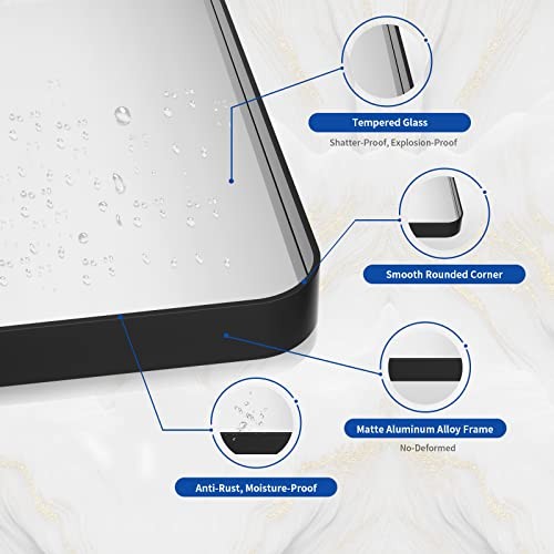 Black Bathroom Mirror for Wall 20X30 Inch, Rectangular 30"L x 20"W Matte Black