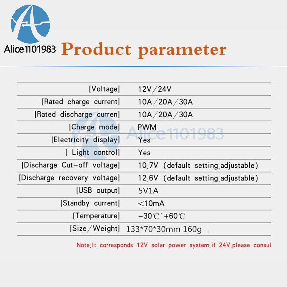 30A Solar Panel Battery Charge Controller 12V/24V LCD Regulator Auto Dual USB