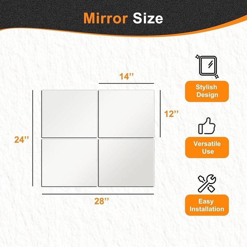 HD Frameless Mirror Tiles Easy Install Durable Decorative Wall Mirrors New