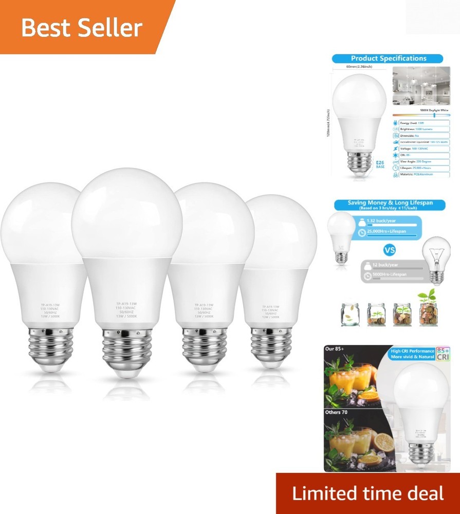 Super Bright 1500LM A19 LED Bulbs, 100W Equivalent, 4-Pack, Daylight White 5000K