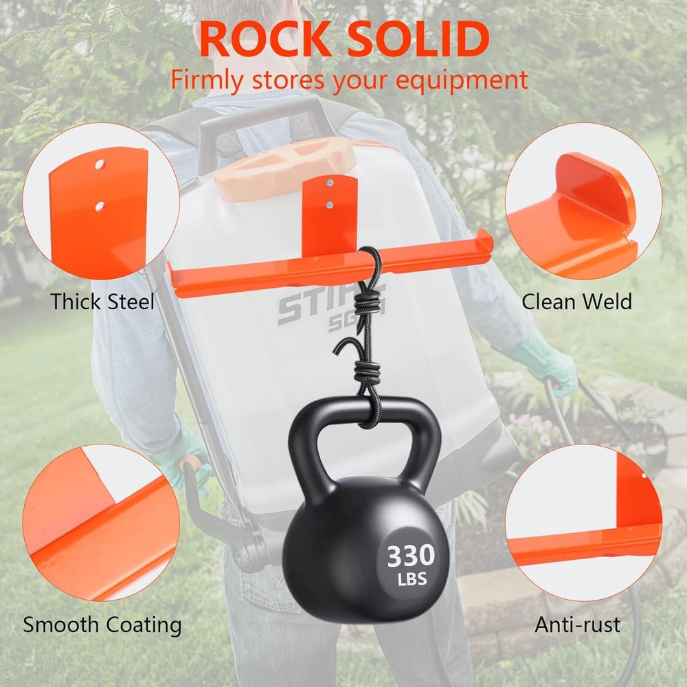 Backpack Blower Rack with Hose Holder - Heavy Duty Backpack Sprayer Wall Mount w