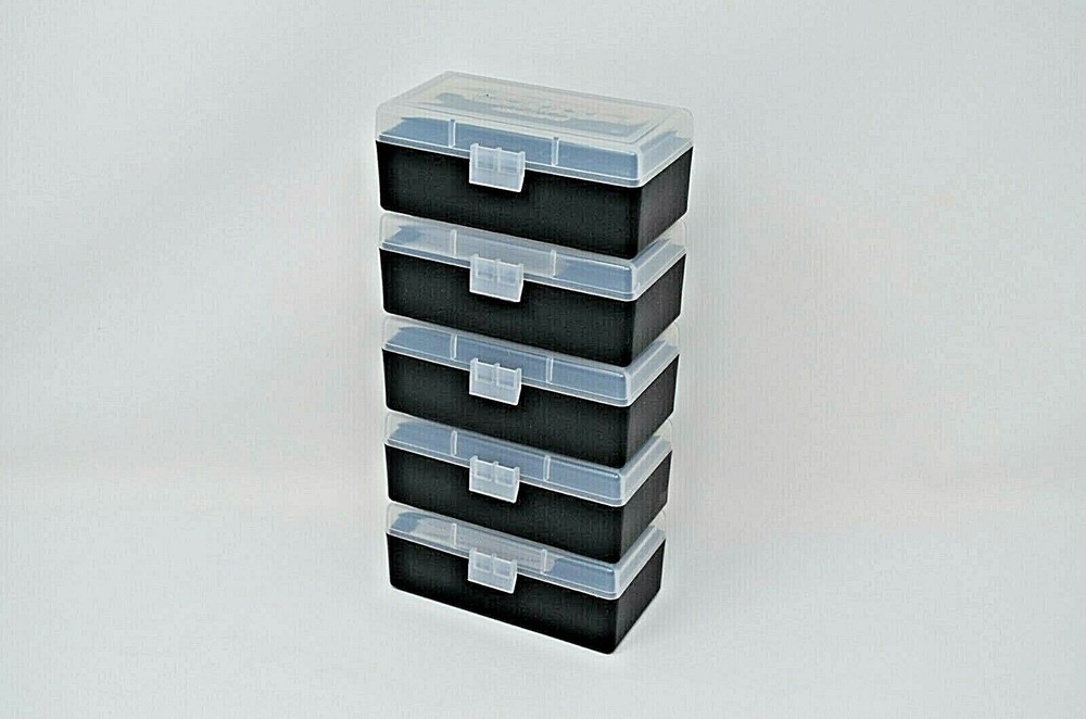BERRY'S PLASTIC AMMO BOXES (10) CLEAR/BLACK 50 ROUND (357/38SPL)
