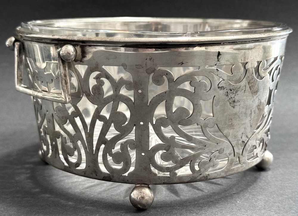Antique 1908 Gorham Reticulated Sterling Silver & Glass Bowl