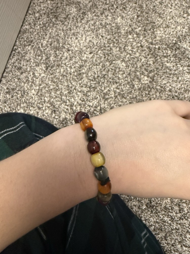 Multicolor Stone Beaded Stretch Bracelet Round Nature Theme