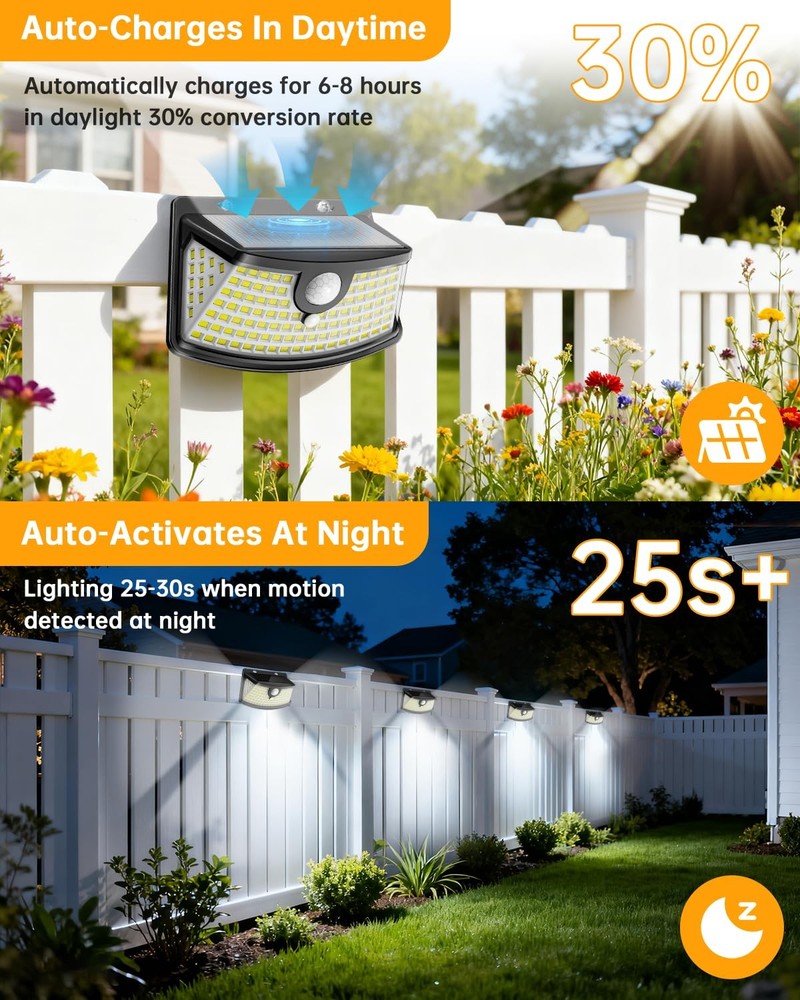 Aootek New Solar Motion Sensor Lights 120 4 Pack, Black Shell-Daylight White