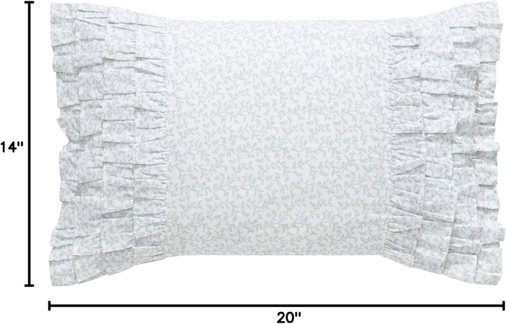 Ruffled Throw Pillow Decorative Home Decor W/ Envelope Closure Chloe Blue 14" x
