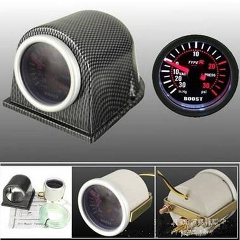 LED Turbo Boost Gauge Display Meter Carbon Fiber Look Pointer Pod Car Accessory