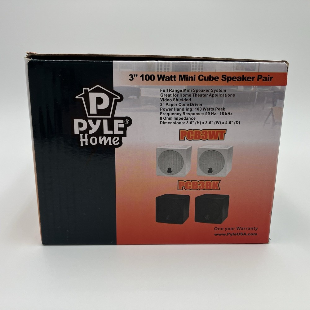 Pyle 3'' Mini Cube Bookshelf Speakers - 100W, Full Range, Video Shielded PCB3BK