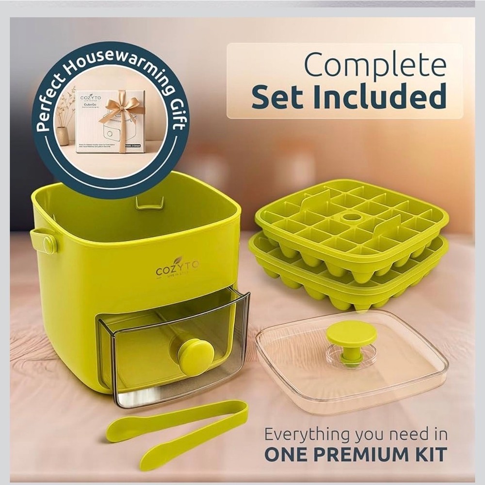 CubeGo Ice Cube Tray with Lid & Bin 48 Cubes One Press Release New