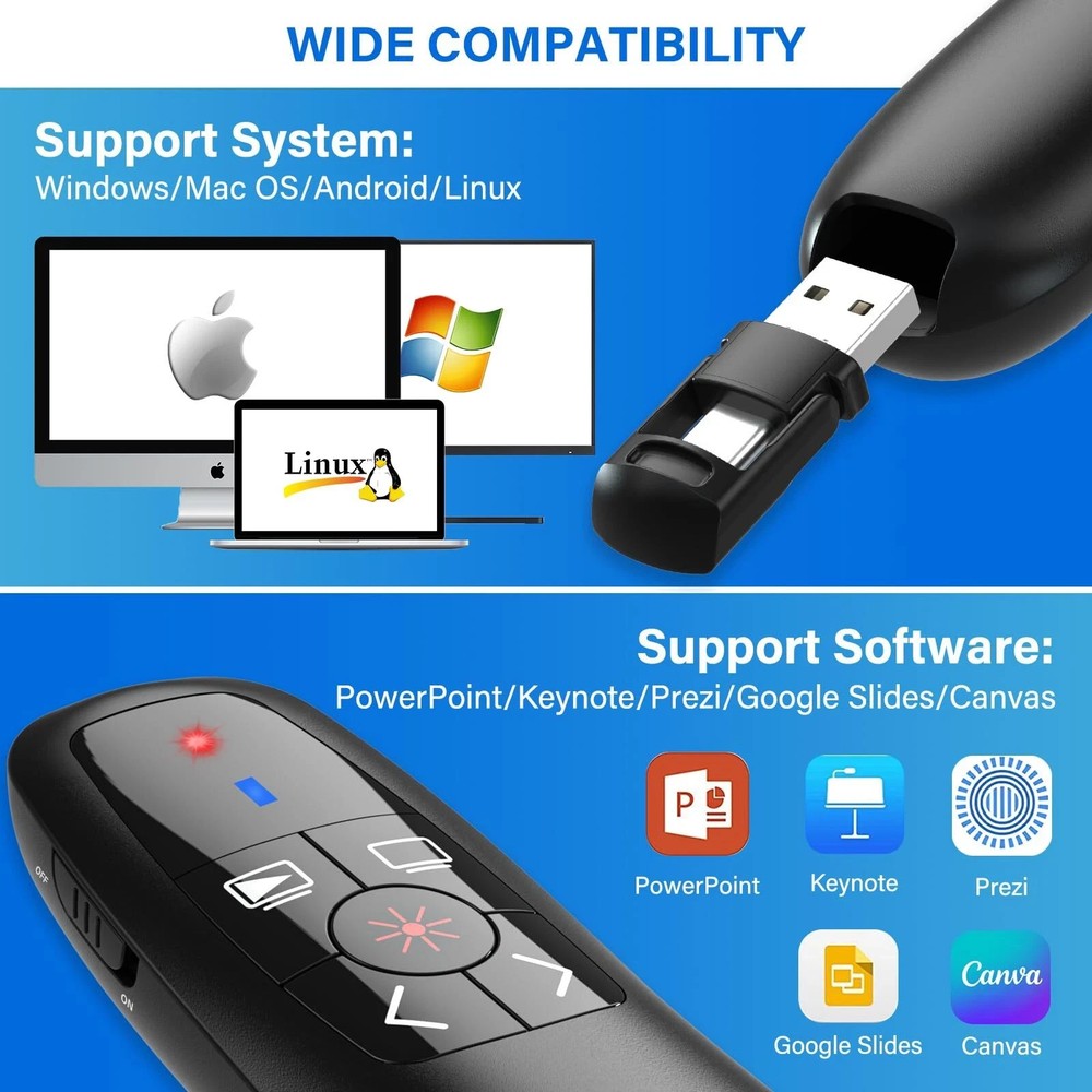 2-in-1 USB C Presentation Clicker Clicker for PowerPoint Presentations Rechar