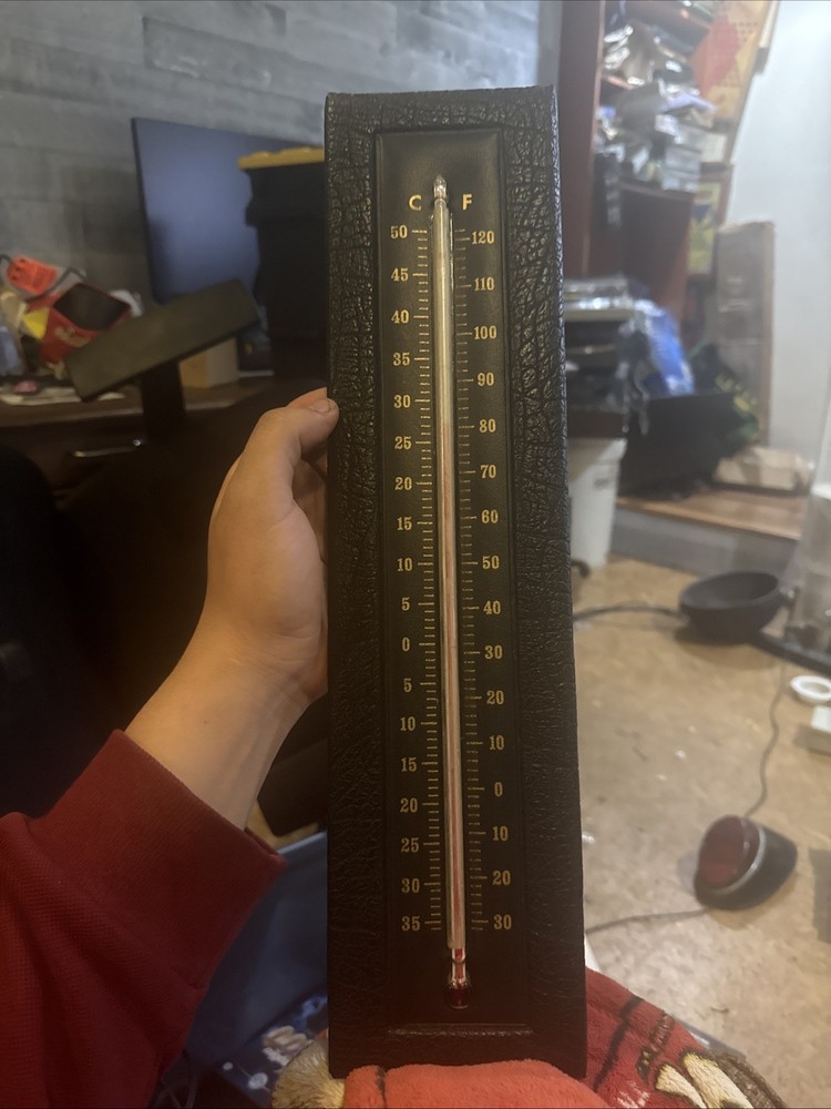 Vintage Mid Century Leather Thermometer Wall Hanging