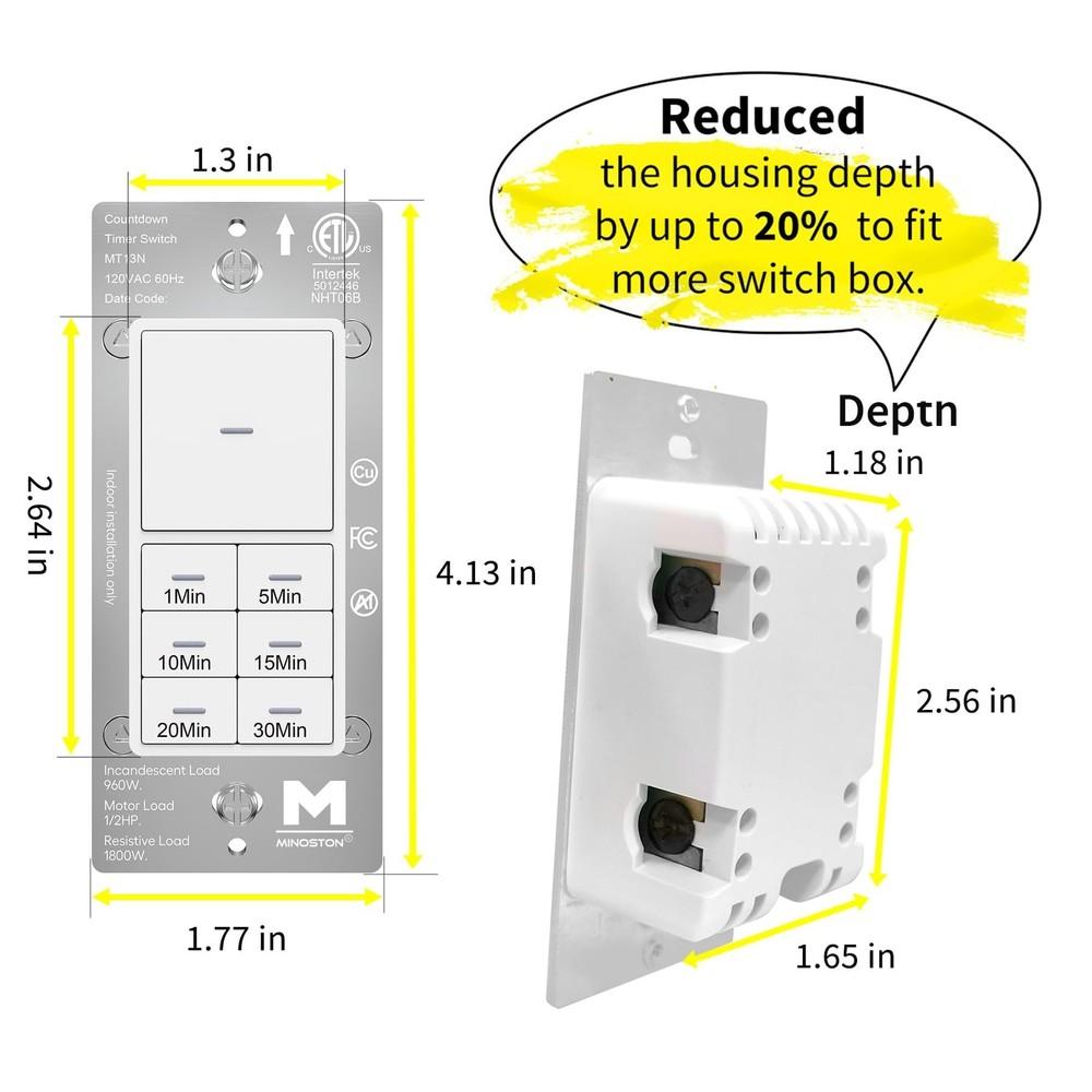 Minoston Countdown Timer Switch with Dimmable Indicator, 30 Min Wall Bath Fan...