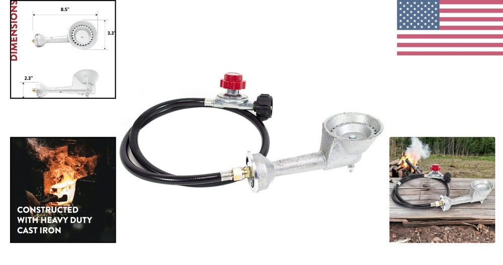 Versatile Cast-Iron Burner Head with Brass Fitting and High Pressure Regulator