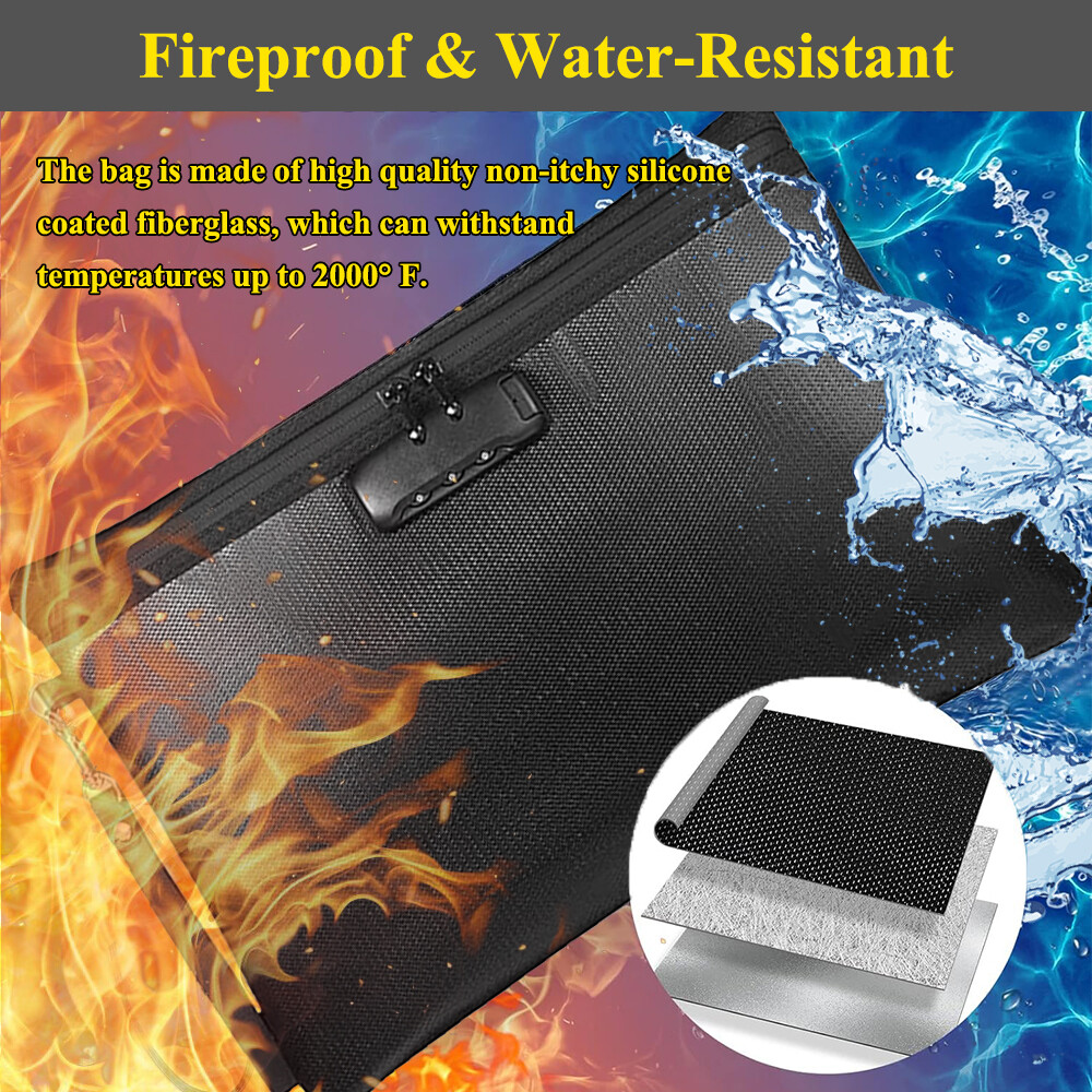 Fireproof Document Bag with Lock Money Pouch Waterproof Secure Zipper Closure