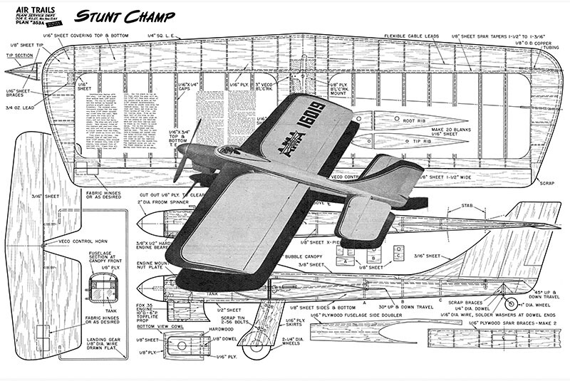 Model Airplane Plans (FF) : Stunt Champ 41" Stunt for .35 Engine