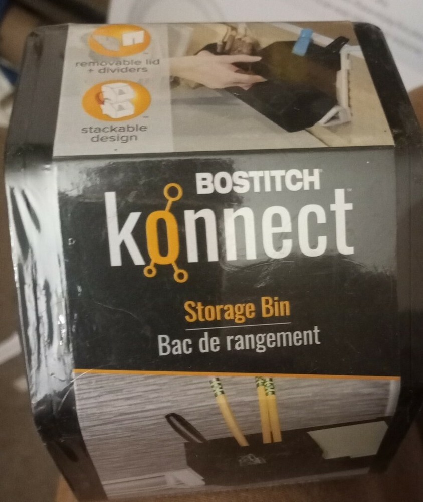 BOSTITCH KONNECT BLACK STORAGE BIN Organizer With Removable Lid & Divider