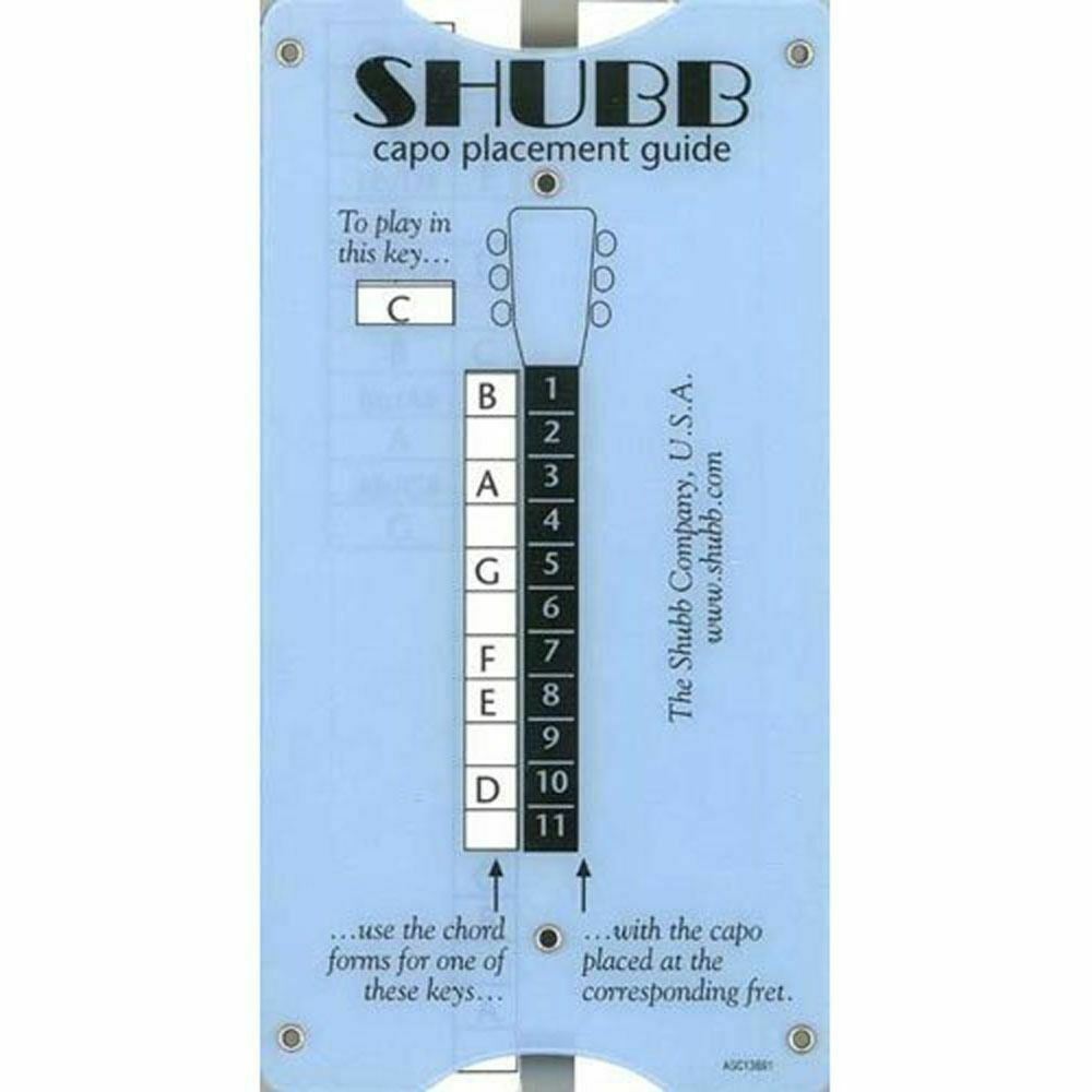 Shubb Guitar Chord Transposing Chart and Capo Placement Guide