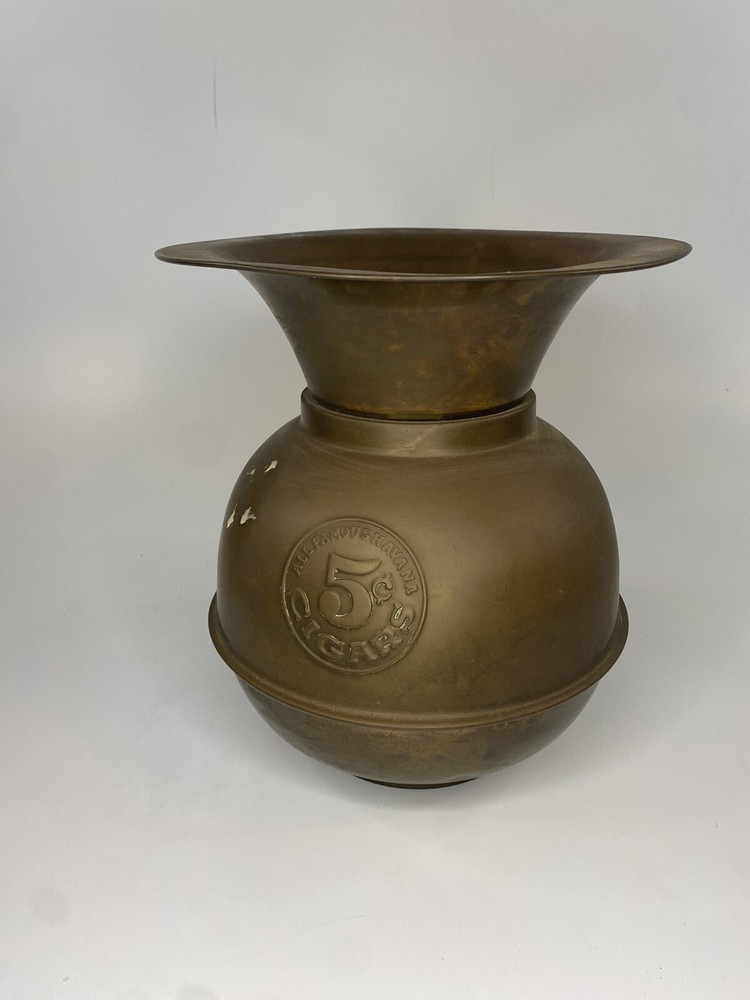 Vintage Solid Brass 5 Cent Cigars Spitoon, ALL FAMOUS HAVANA, Cuspidor