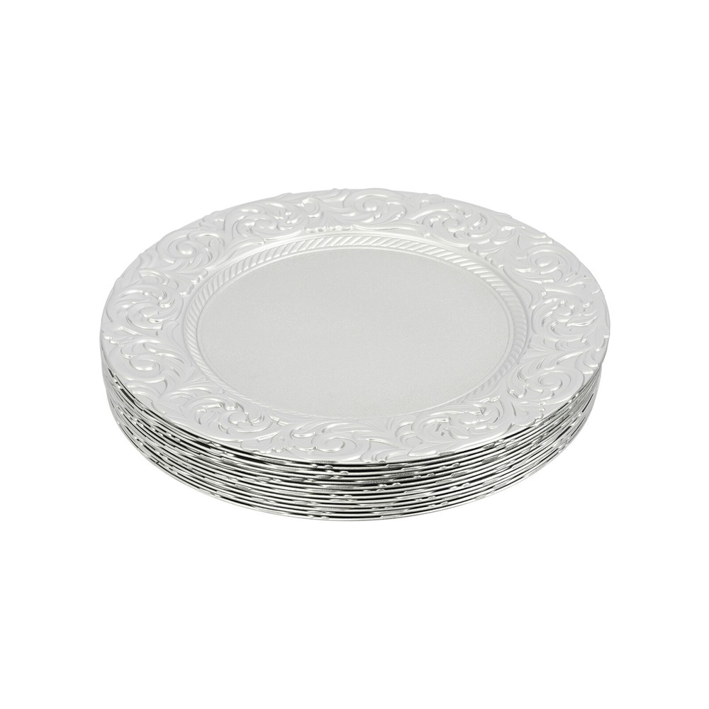 150pcs Plates Set, Silver Round Plates with Patterns, Reusable, for Restaurant