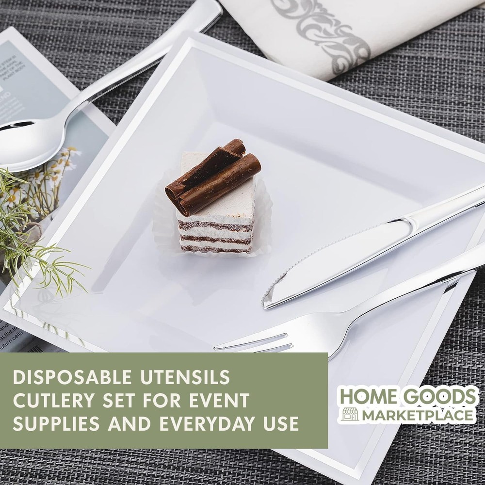 Silver Disposable Cutlery Set, 120 Count Spoons + Forks, Plastic Silverware S...