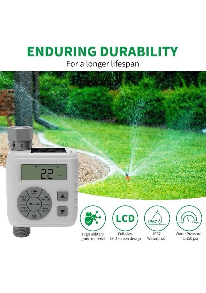 Sprinkler Timer, Programmable Irrigation Water Timer for Garden Hose, Solar/Batt