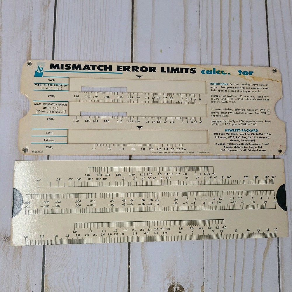 HP Reflectometer/Mismatch Error Limits Slide Rule Calculator 1976