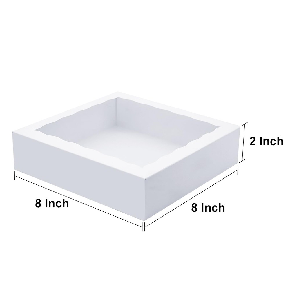 50pcs 8x8x2 Inch White Bakery Boxes Pie Boxes Cookie Box with window Chocolat...