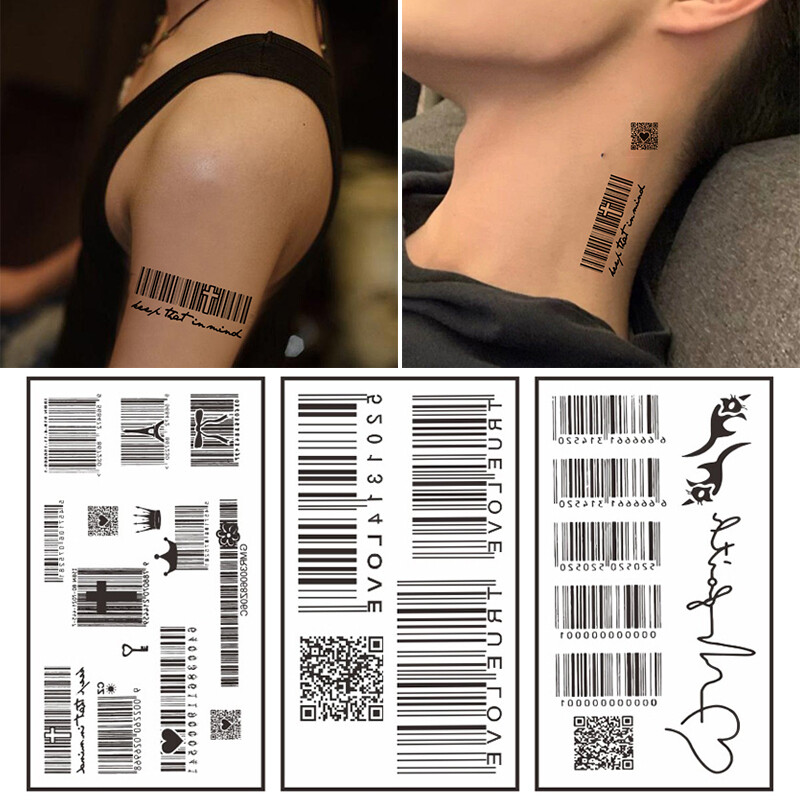 Temporary Water Transfer Body Art Love Barcode Pattern Tattoo Sticker Mini Size