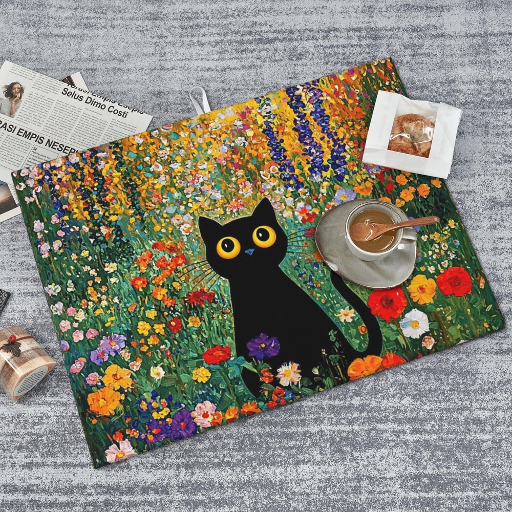 Cat Dish Drying Mat For Kitchen Countertop With 18" x 18",