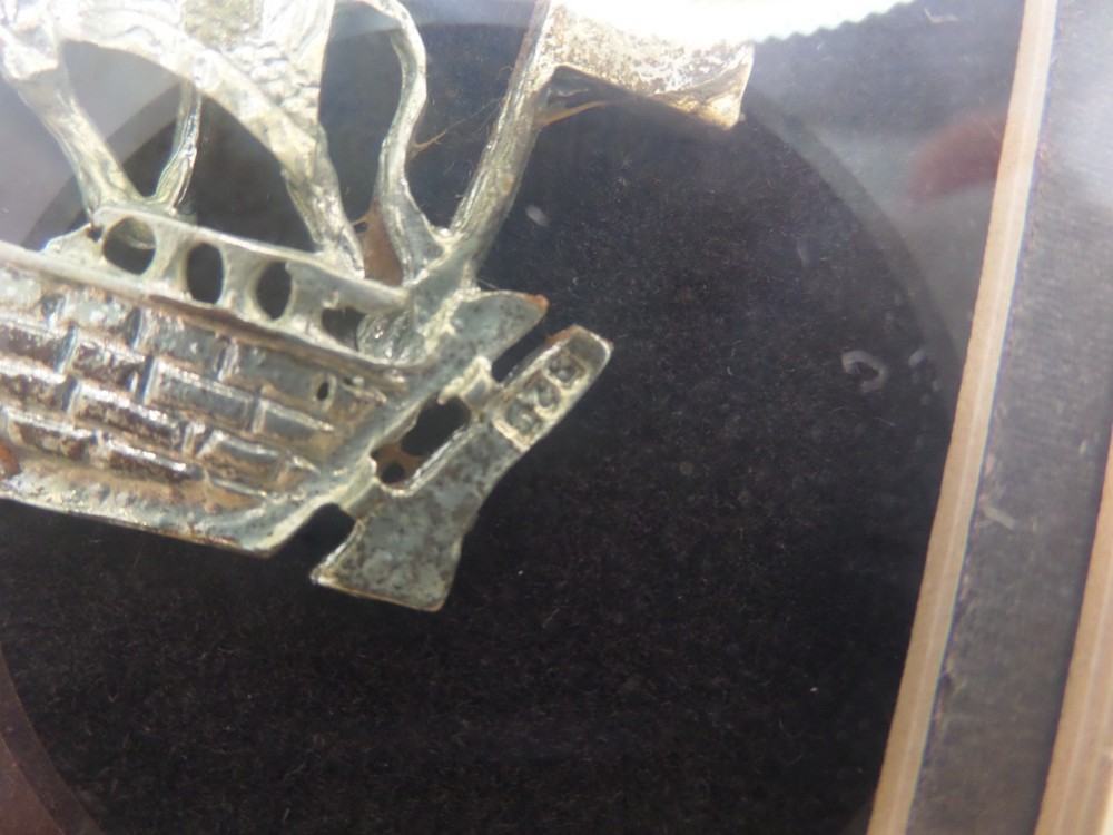 Sterling Silver 925 Ship Miniature Damascene Style Etching Framed
