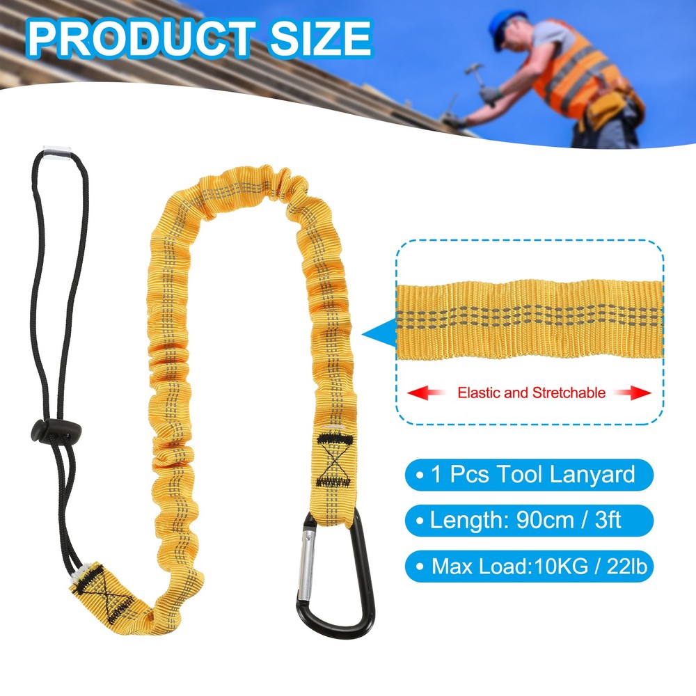 3ft Retractable Tool Lanyard with Metal Buckle Adjustable Loop, Yellow
