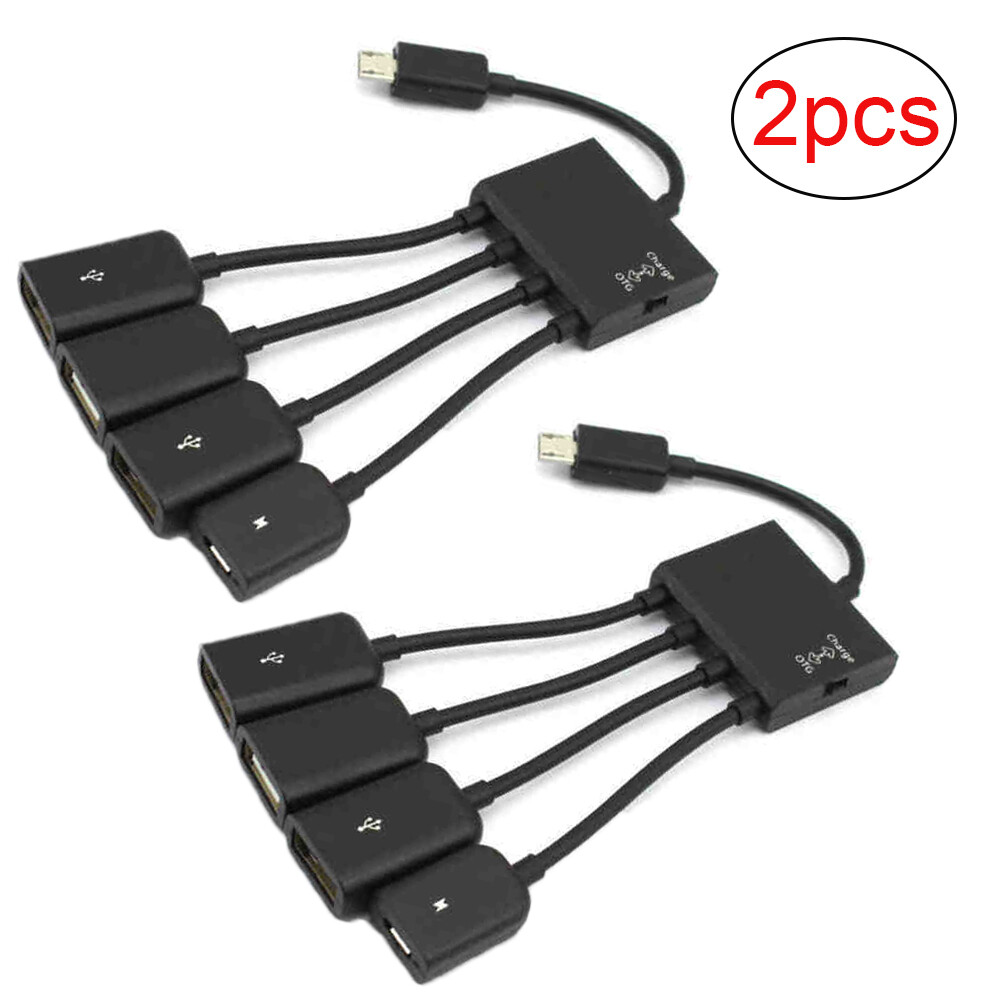 2pc Micro USB Charging OTG Hub Splitter Cable for Phone Android Tablet 4 In 1 US