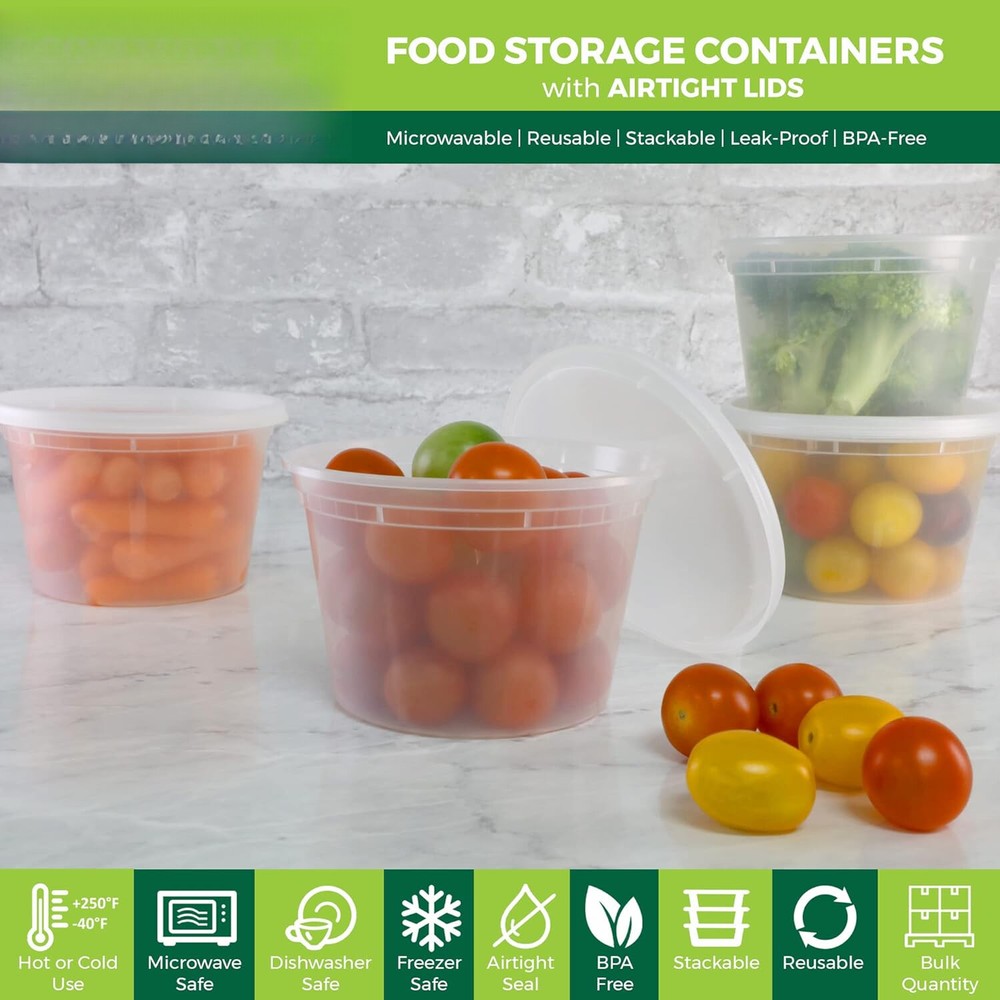 [240 Pack] 16 oz Food Storage Containers, Plastic | Stackable | Leakproof, Clear