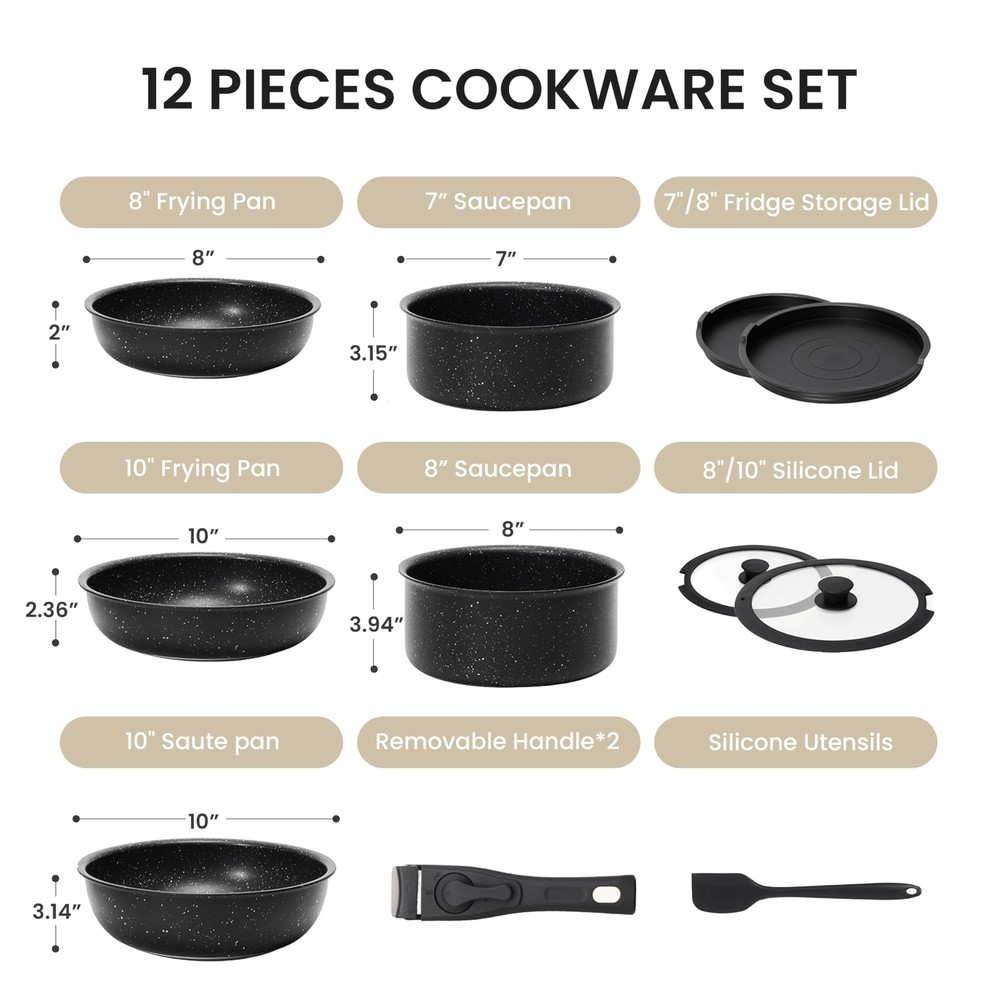 Black Granite Nonstick Cookware Set - 10-Piece, Induction Ready
