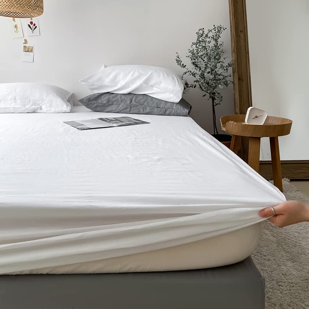 100% Linen Fitted Sheet Stone Washed Solid Color - (1 Piece) 14 inch Deep Poc...