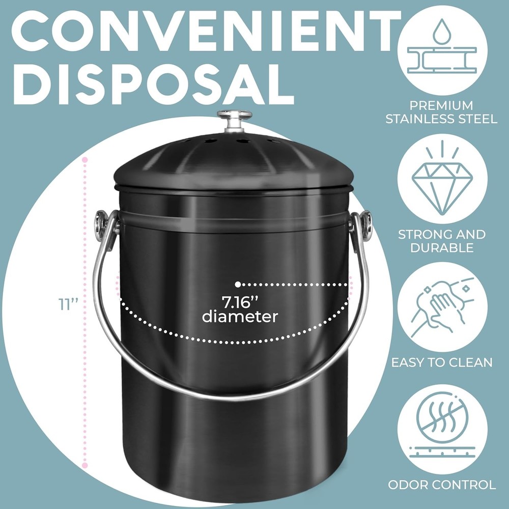 Countertop Compost Bin Kitchen | 1.3 Gallon | Odorless Composting Bin with Ca...
