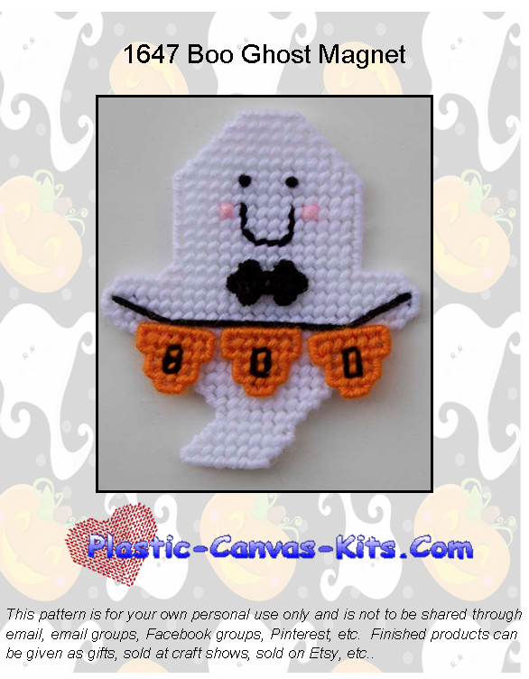 Halloween Boo Boy Ghost Magnet-Plastic Canvas Pattern or Kit