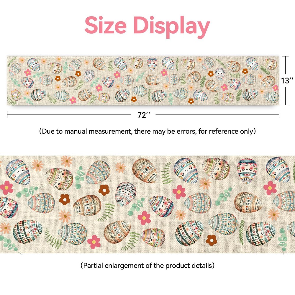 Easter Eggs Table Runner 13x72 Inch Easter Happy Easter Egg Leaves Seasonal H...