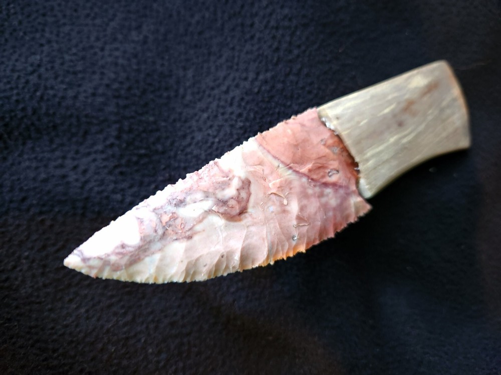 Marble handle with Flintridge flint blade knife Flintknapping