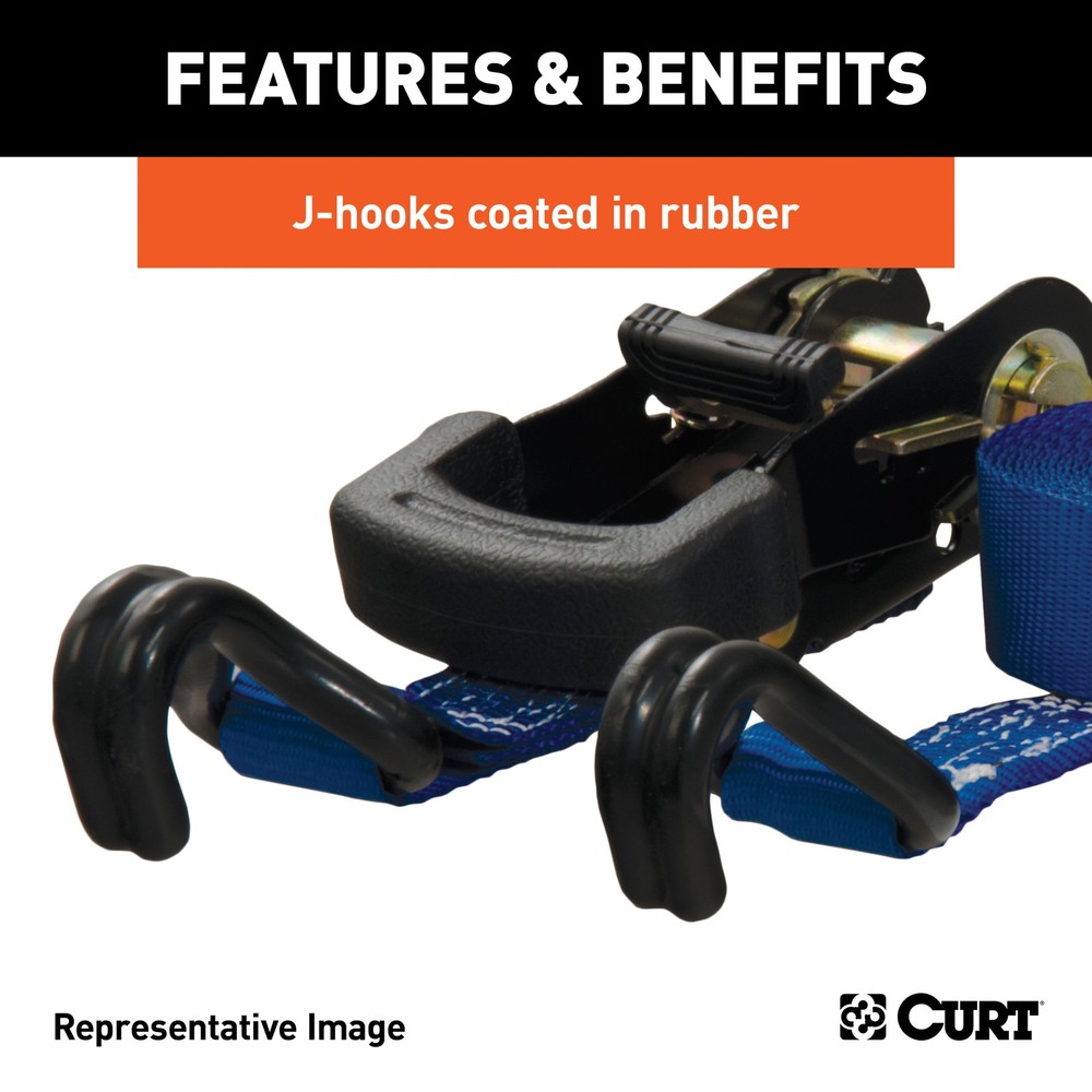 Curt-16' Blue Cargo Strap with J-Hooks (733 lbs.)