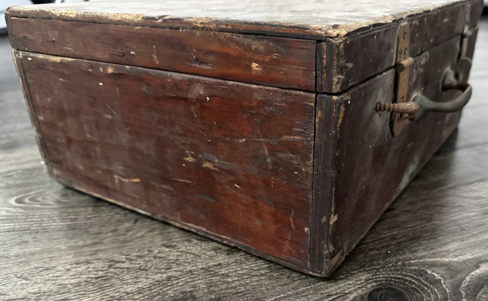 Vintage Handmade Wooden Tool Box Briefcase Brass Hardware Canvas Lined Primitive