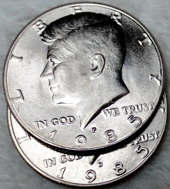 1985 P+D KENNEDY HALF DOLLAR SET, RETURNS OK