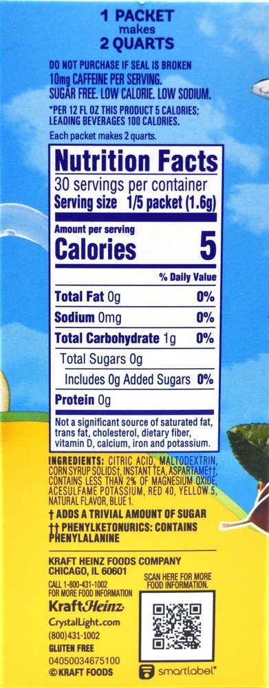 4 12-Quart Boxes Crystal Light Lemon Iced Tea Drink Mix