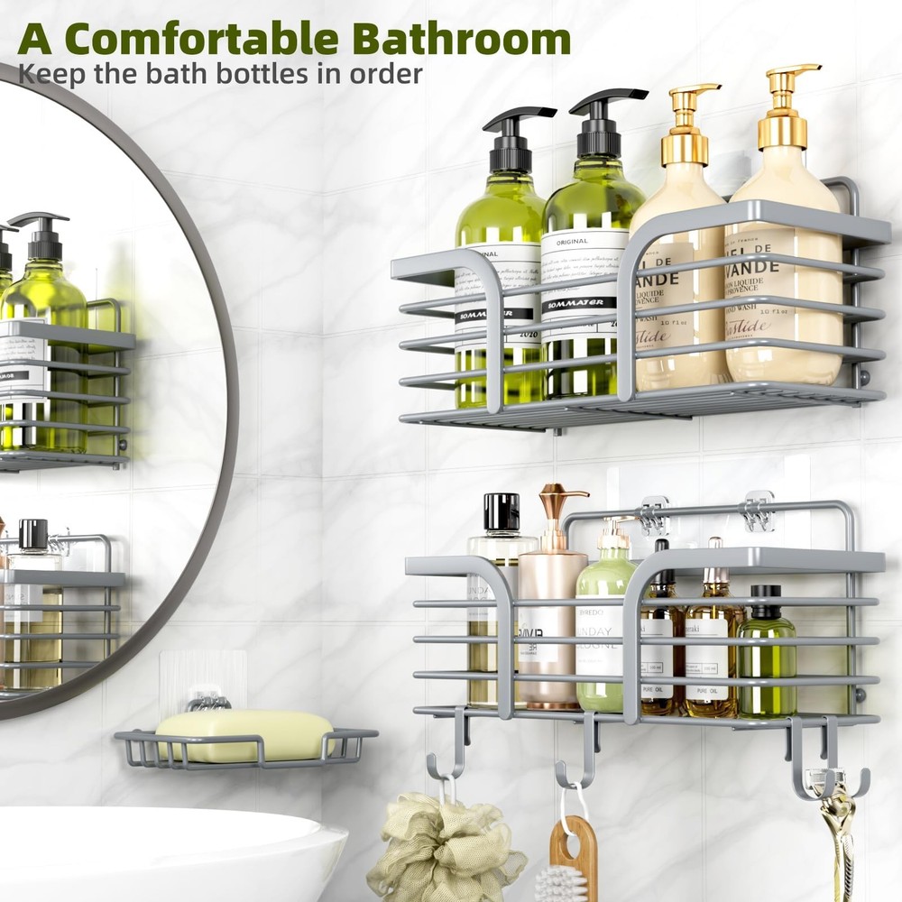 Shower Caddy, Shower Organizer with Soap Holder and Hooks, Rustproof Shower S...