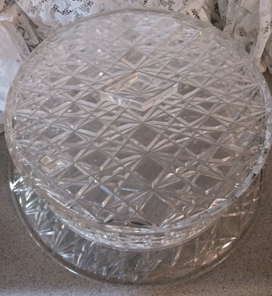 Vintage MCM Clear Acrylic Diamond Pattern Covered Cake Plate & Serving Platter