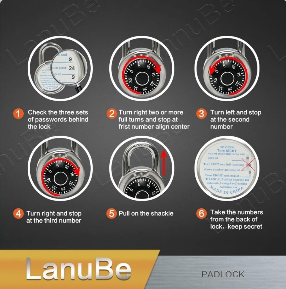 Lock Standard Dial Combination Lock, 2 inch. Wide, w/ Different Combination- New