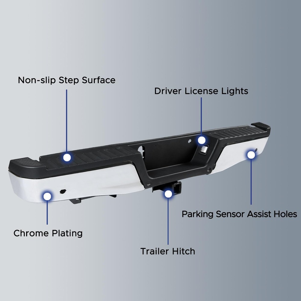 后保险杠适用于 2015 - 2020 年福特 F150,拾音器铬钢后踏板保险杠